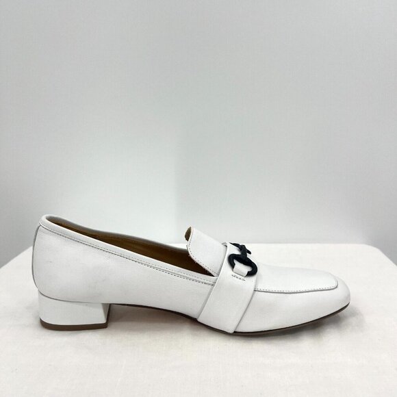 L'idea by Lori White Leather Heeled Loafers Women's Size 41 US 11 Horse Bit - Picture 8 of 10